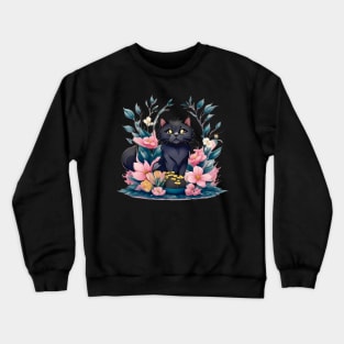 Cute Black Cat Watercolor Art Crewneck Sweatshirt